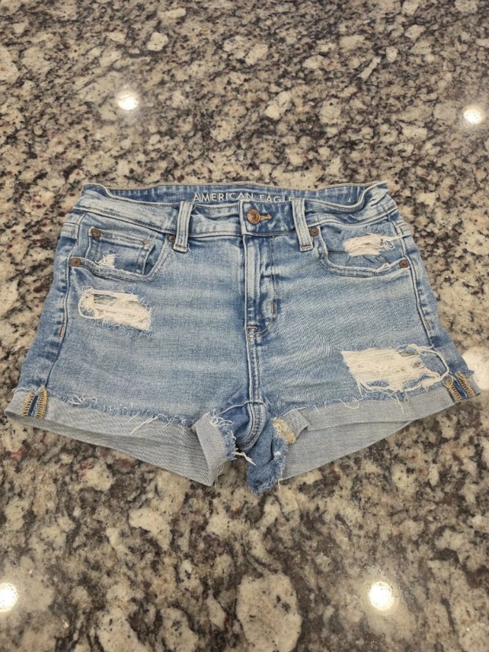 American Eagle Outfitters Blue Denim High-Rise Shortie Shorts Size 2 EUC